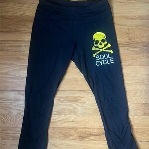 SoulCycle X Lululemon Black Leggings with Yellow Skull Design
